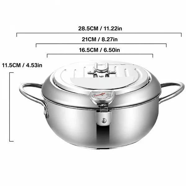 Stovetop Deep Fryer Stainless Steel Built-In Thermometer Fry Basket