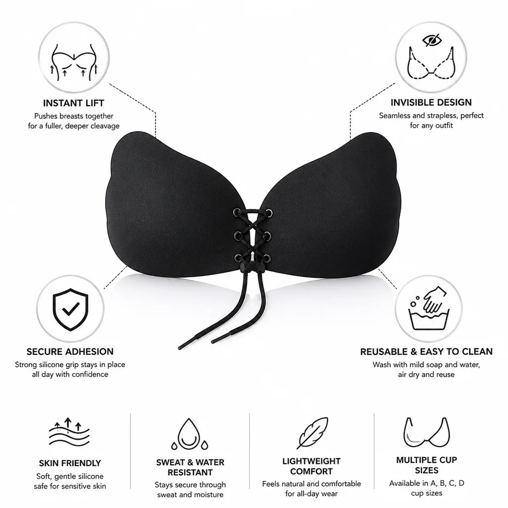 Strapless Bra Front Closure Self-Adhesive Silicone Reusable
