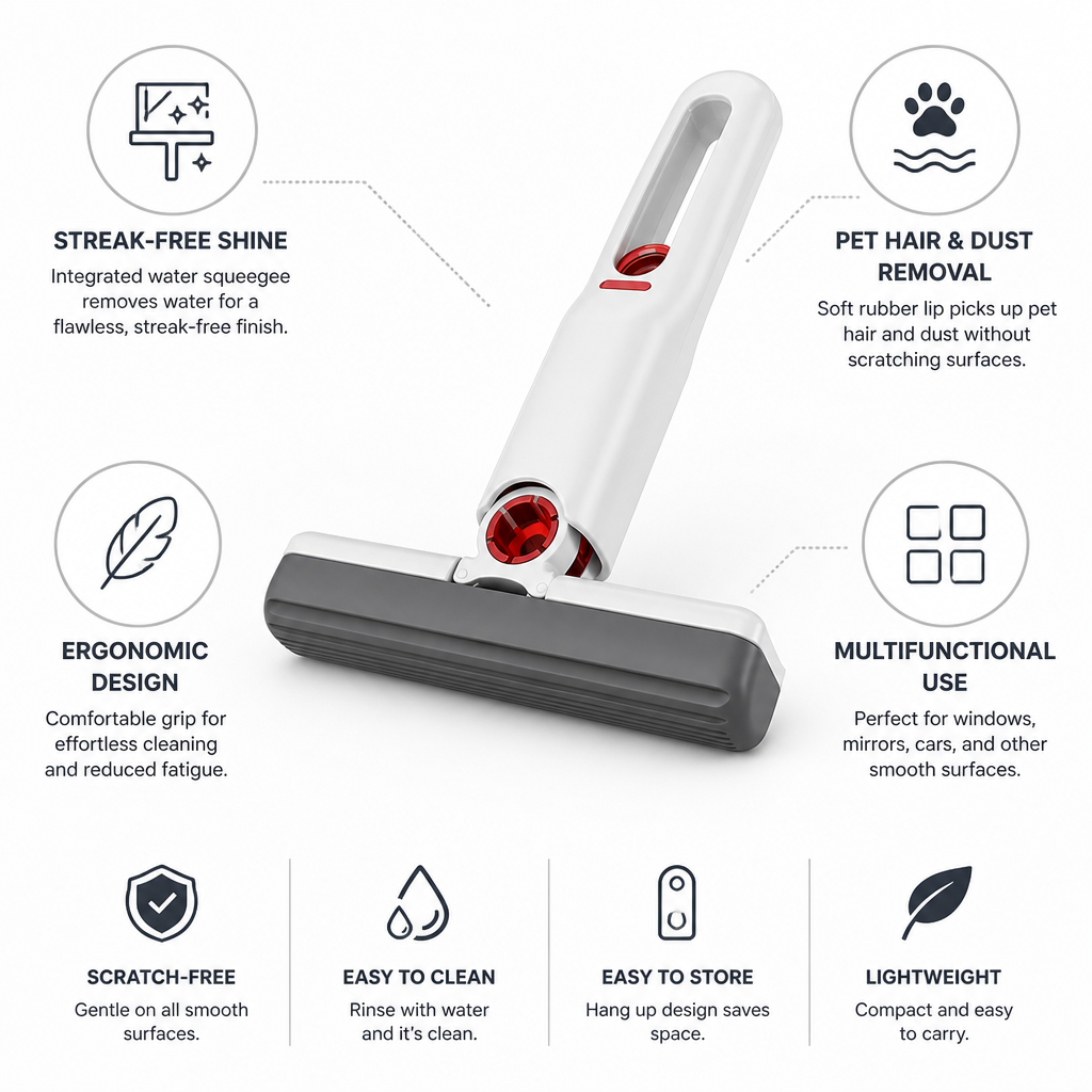 Streak-Free Soft Rubber Pet Hair Squeegee (Mini)