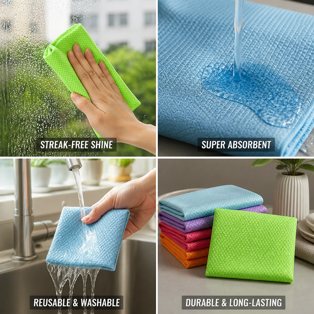 Streak-Free Super-Absorbent Polyester-Nylon Cleaning Cloths
