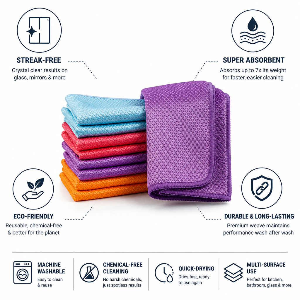Streak-Free Super-Absorbent Polyester-Nylon Cleaning Cloths