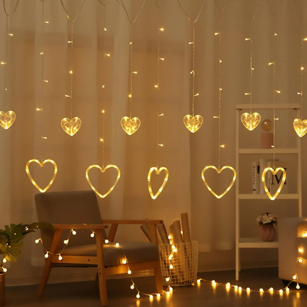 String Lights Heart-Shaped Warm White Battery & USB Powered