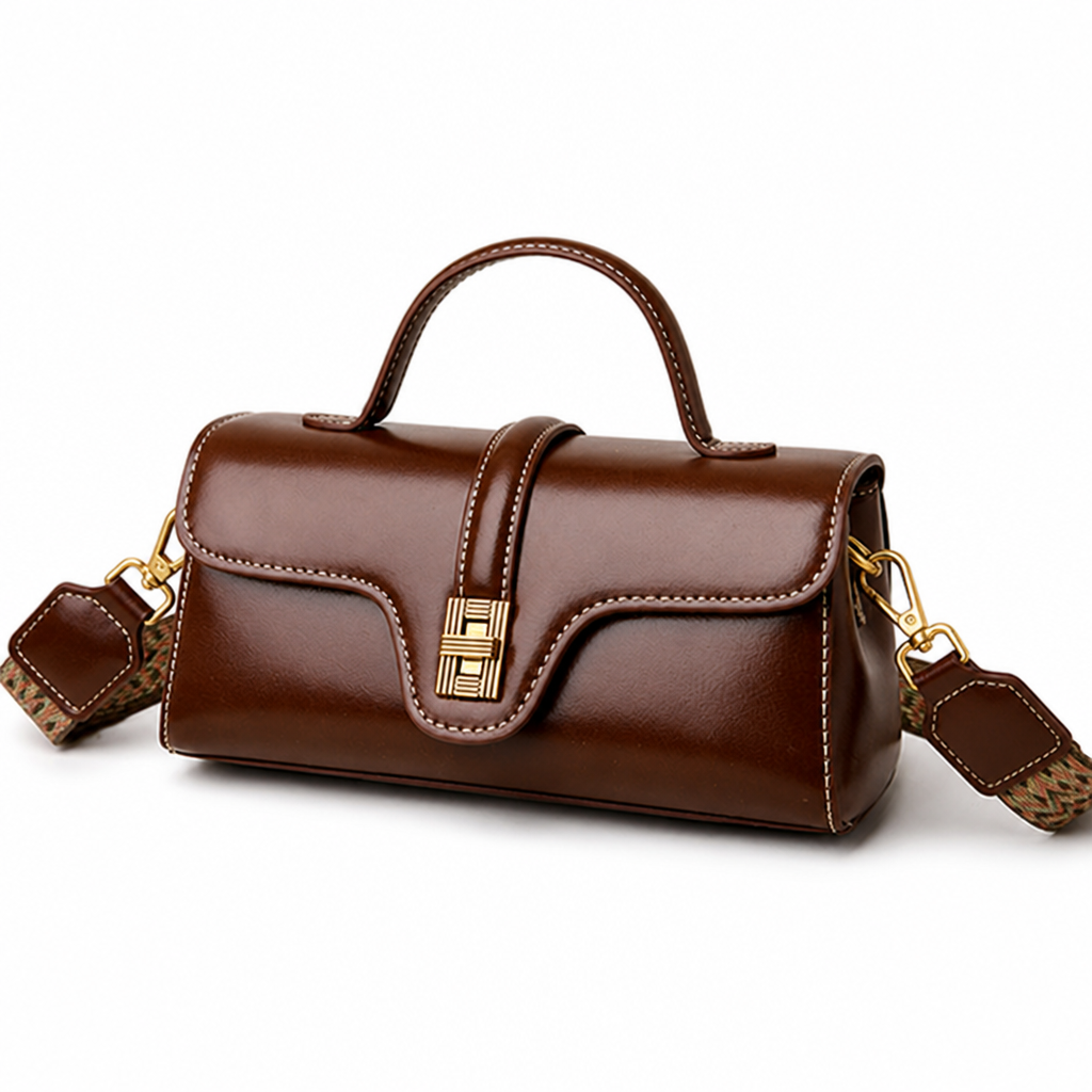 Structured Faux Leather Handbag With Gold-Tone Hardware