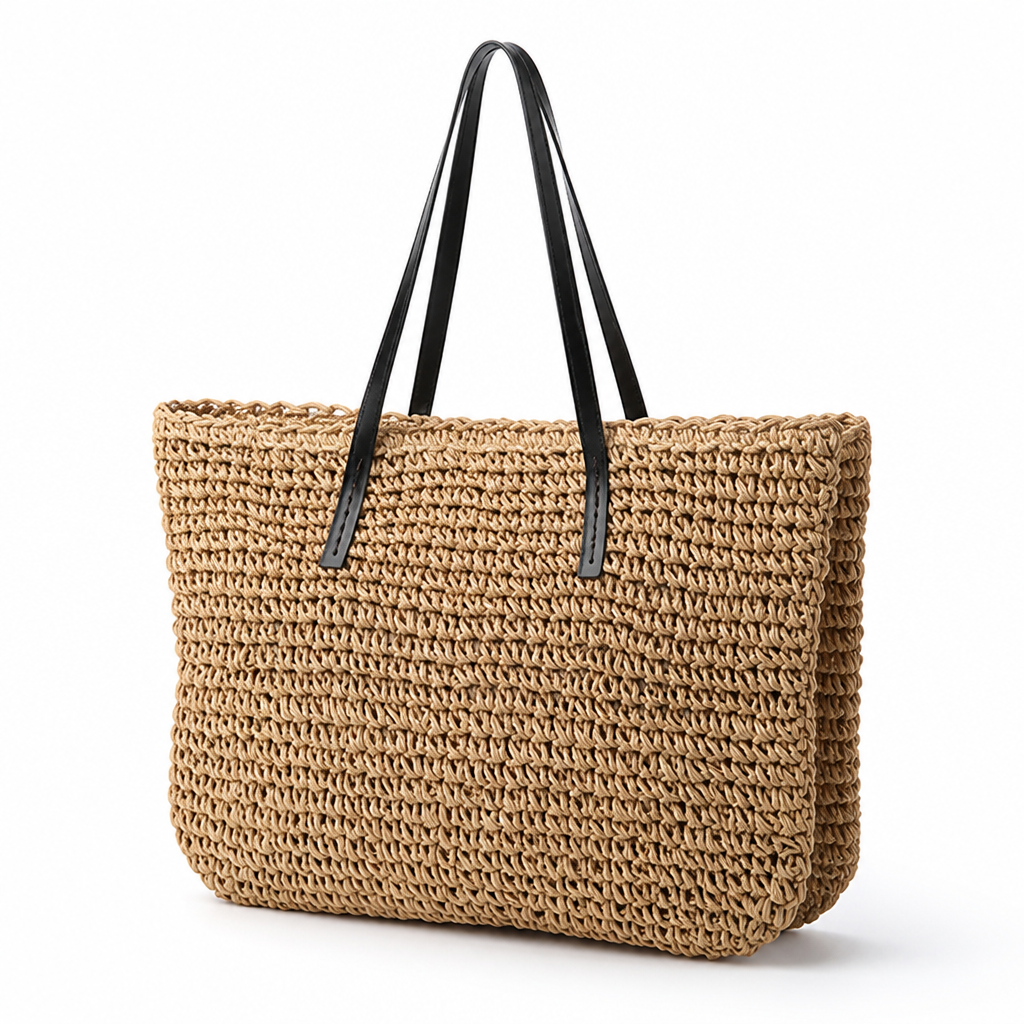 Structured Natural Raffia Beach Tote