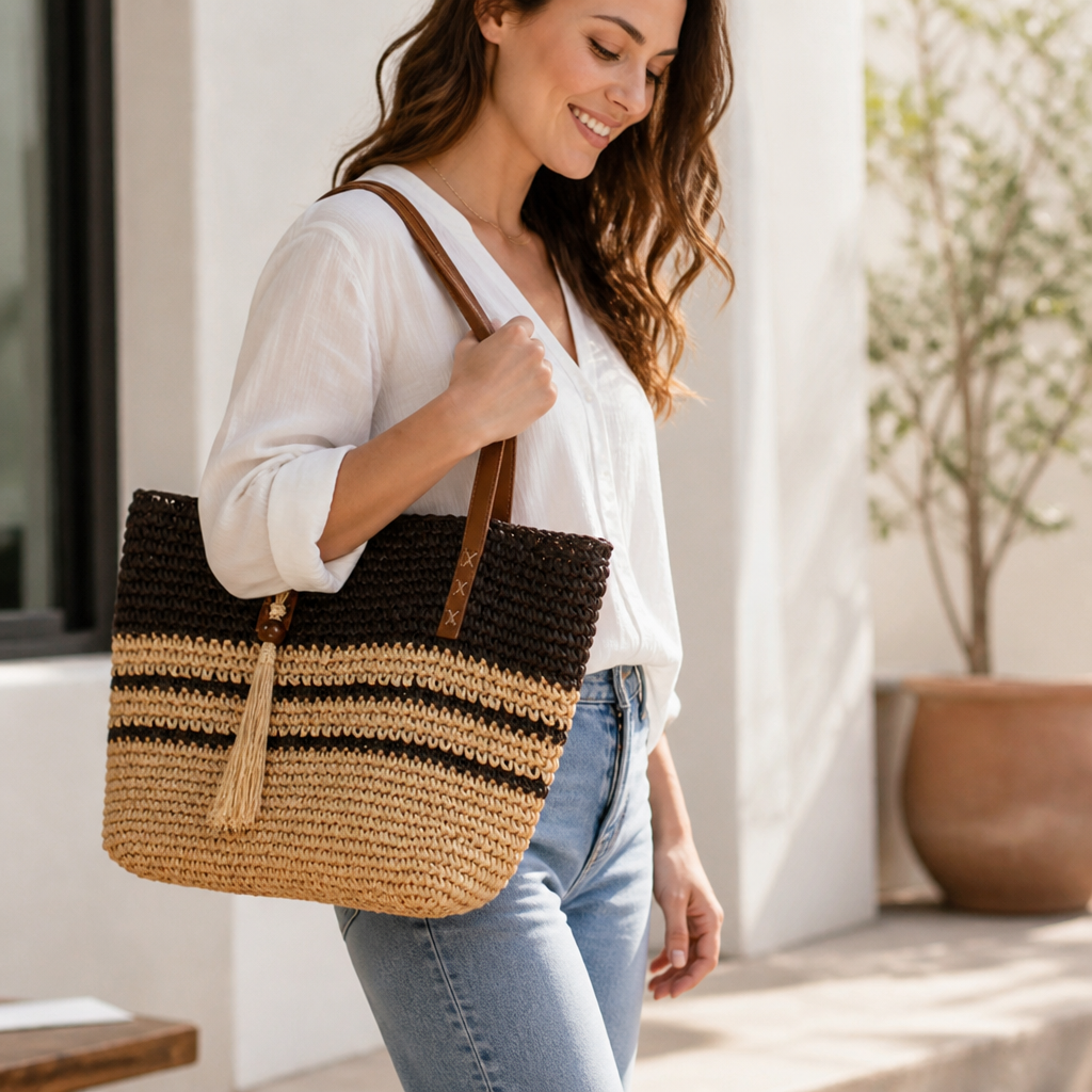 Structured Raffia Tote Bag (Durable Handles)