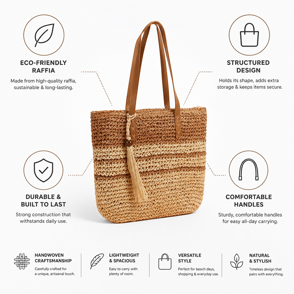 Structured Raffia Tote Bag (Durable Handles)
