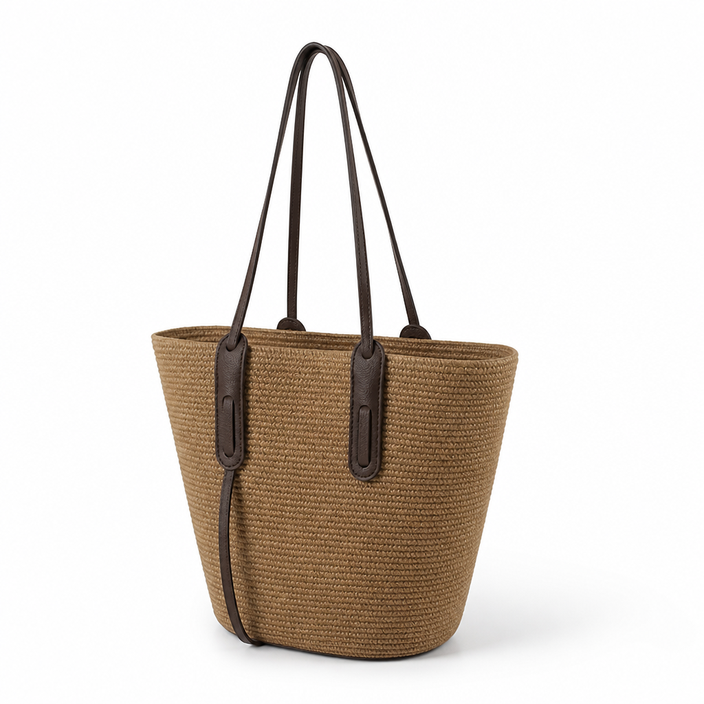 Structured Textured Fabric Tote (Adjustable Faux Leather Straps)