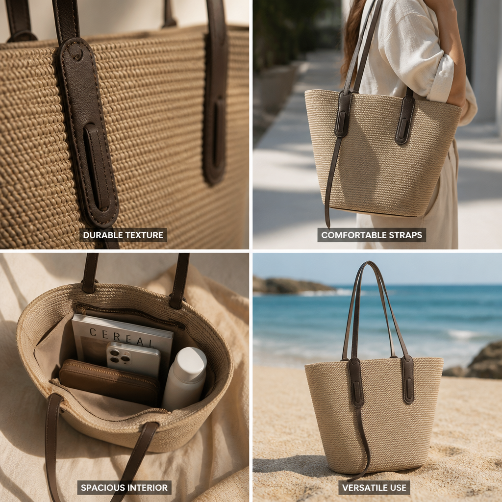 Structured Textured Fabric Tote (Adjustable Faux Leather Straps)
