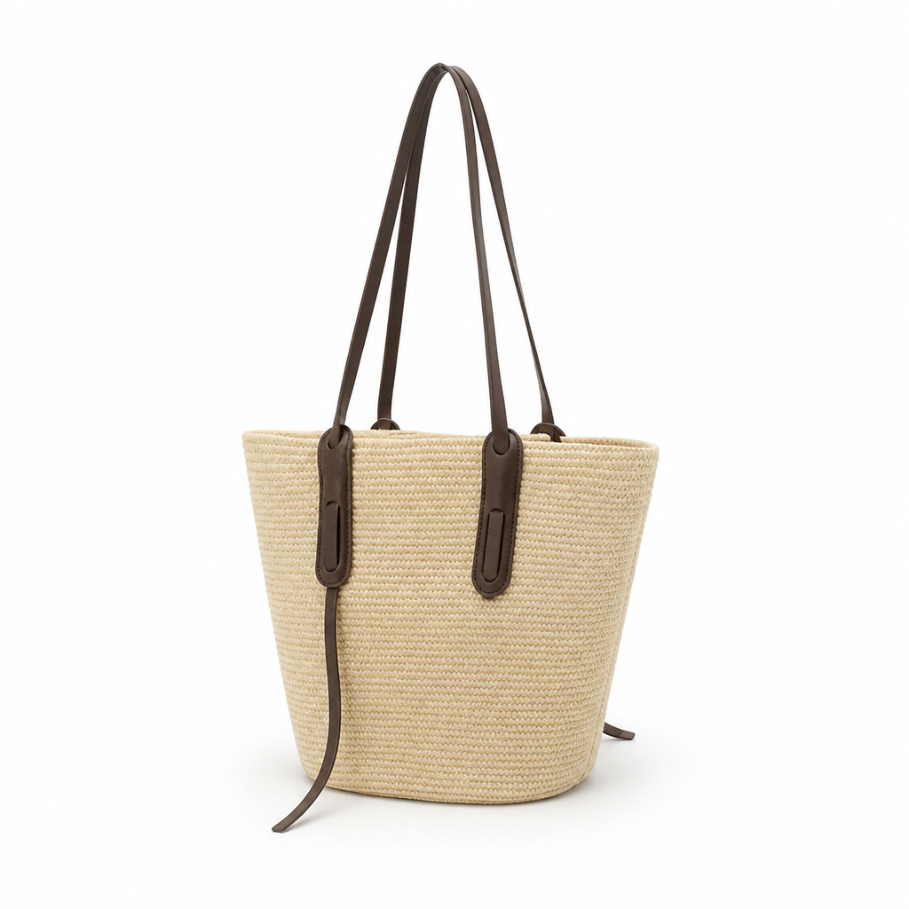 Structured Textured Fabric Tote (Adjustable Faux Leather Straps)
