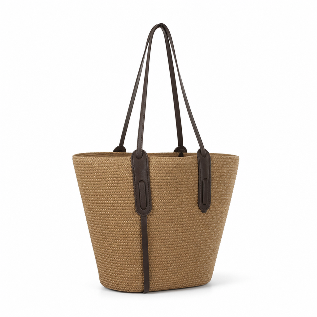 Structured Textured Fabric Tote (Adjustable Faux Leather Straps)