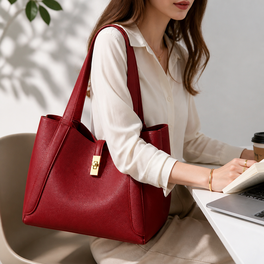 Structured Textured Vegan Leather Shoulder Tote