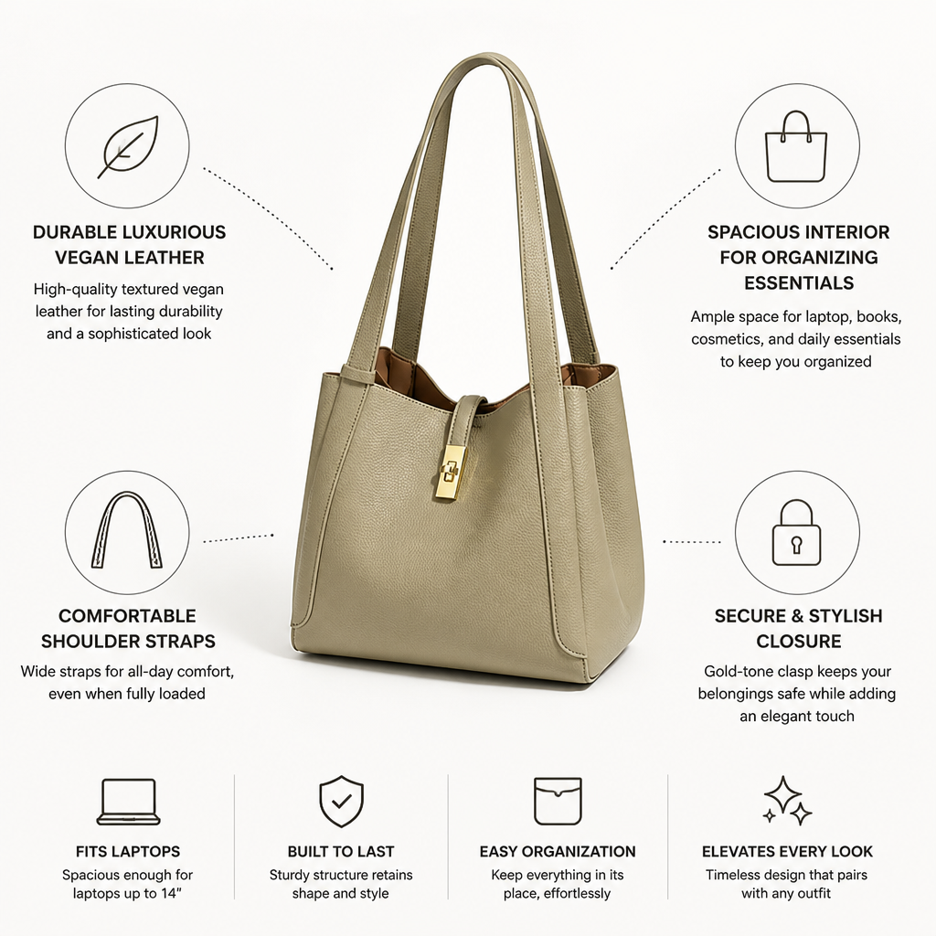 Structured Textured Vegan Leather Shoulder Tote