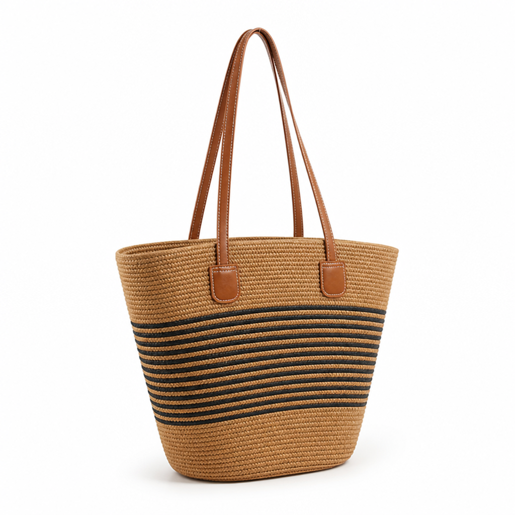 Structured Woven Straw Shopper (Leather Handles)