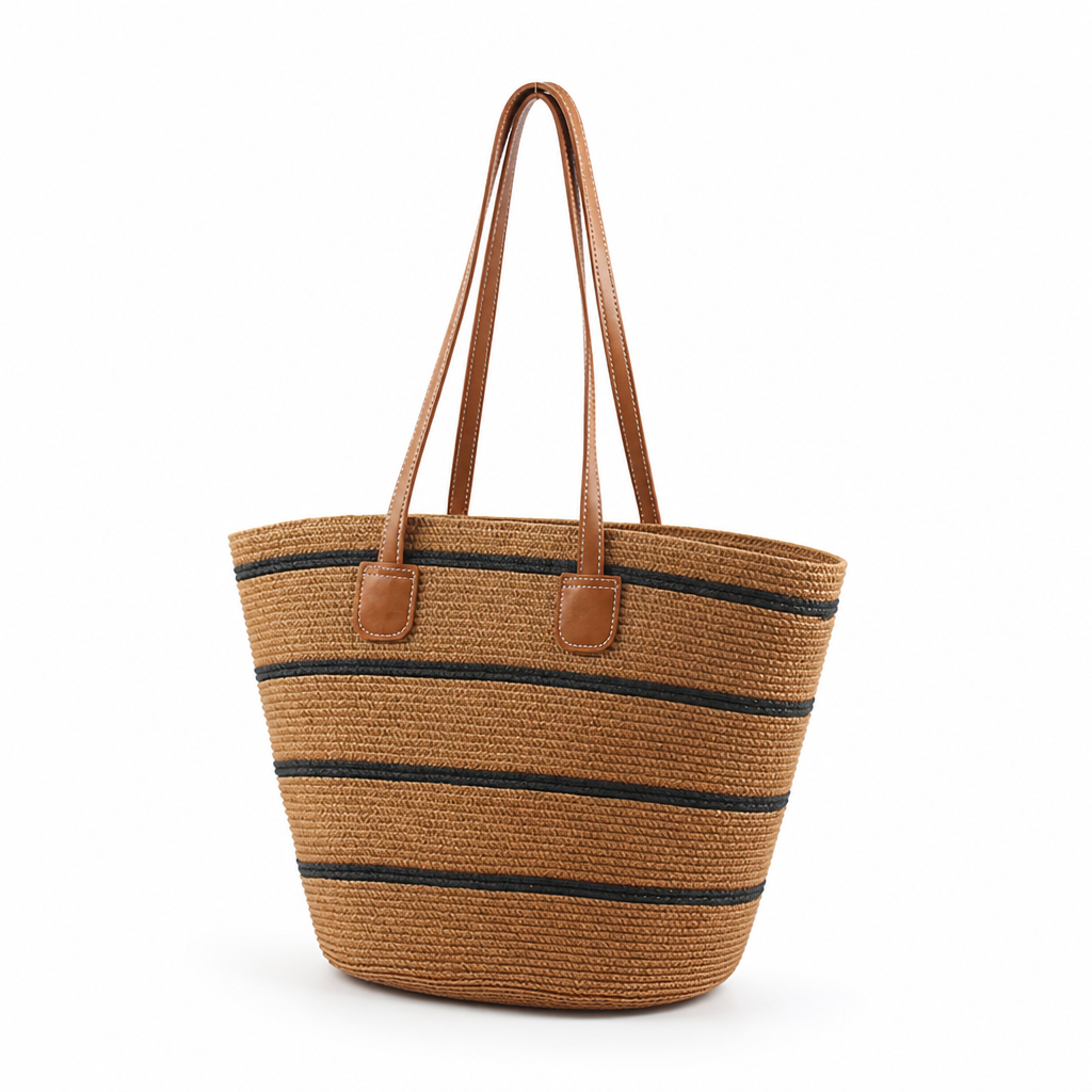 Structured Woven Straw Shopper (Leather Handles)