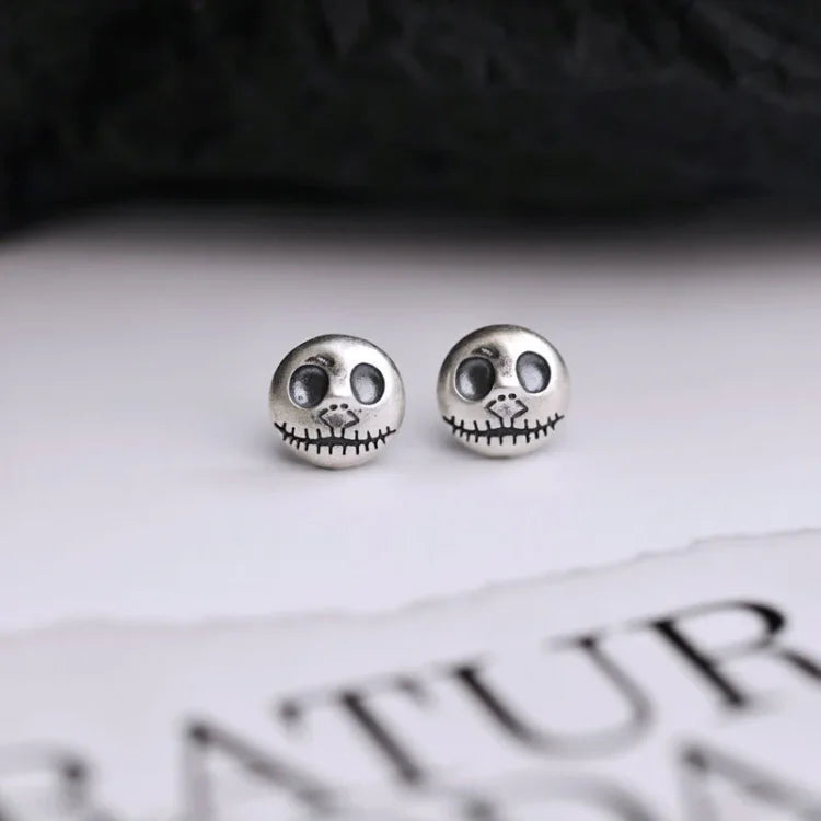 Stud Earrings 925 Sterling Silver Pumpkin Skull Post Back