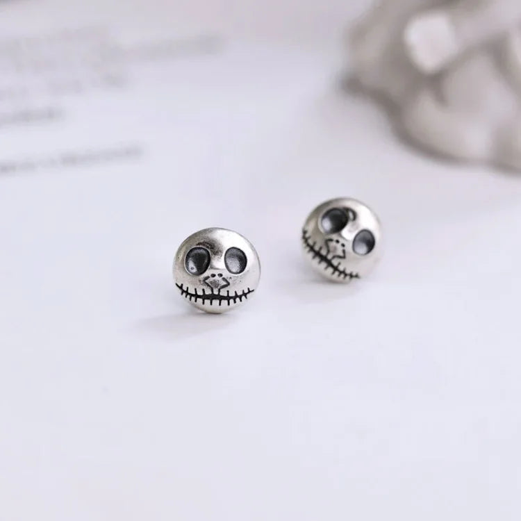 Stud Earrings 925 Sterling Silver Pumpkin Skull Post Back