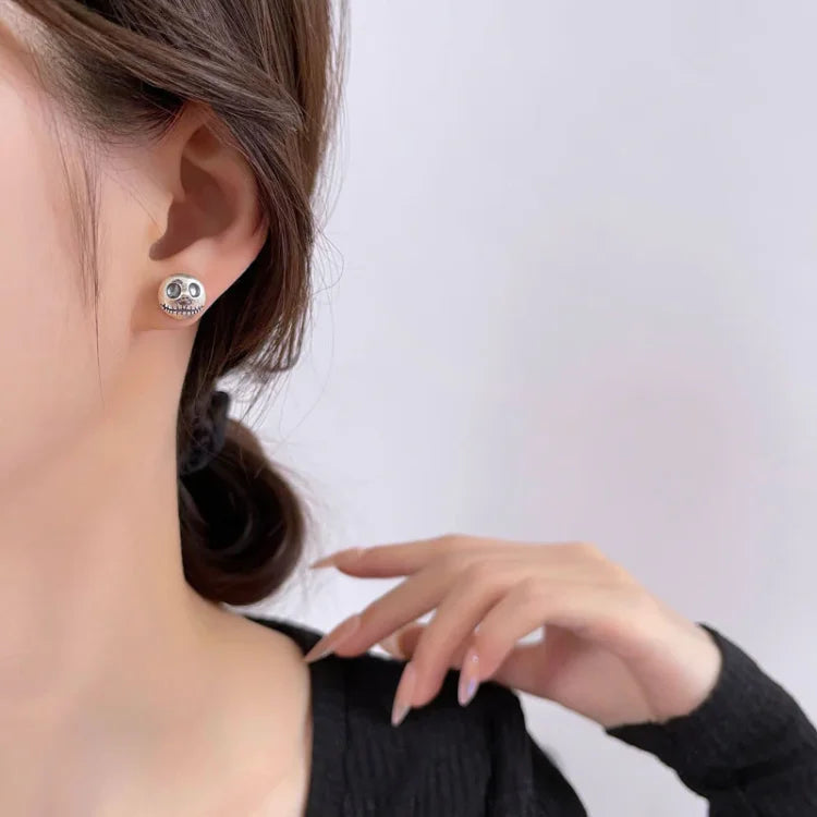 Stud Earrings 925 Sterling Silver Pumpkin Skull Post Back