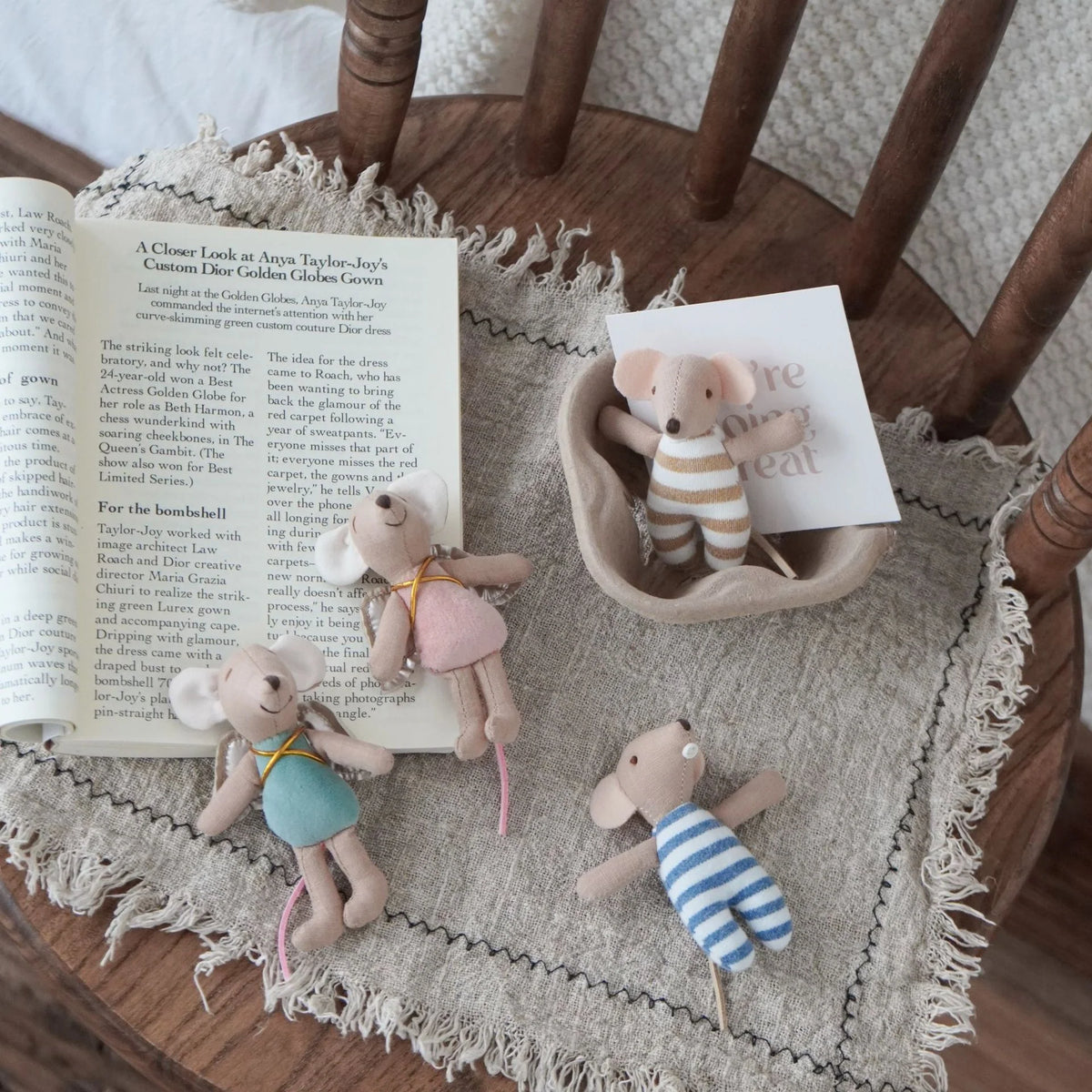 Stuffed Animal Doll Cotton-Linen Embroidered Details