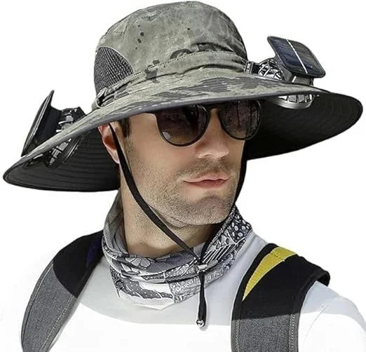 Sun Hat Dual Cooling Fans Solar & USB Rechargeable