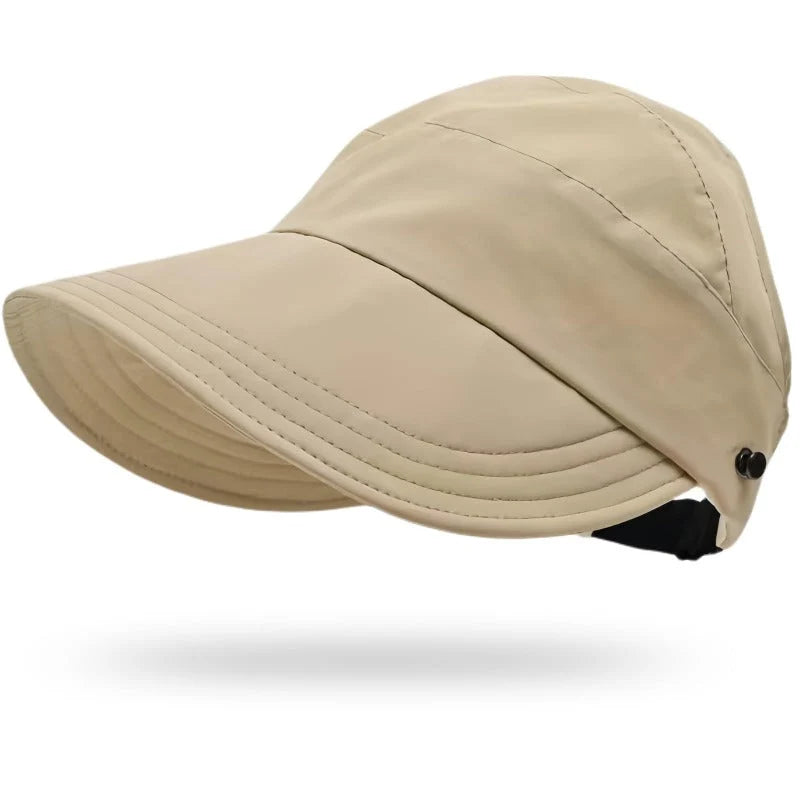 Sun Hat Ponytail-Friendly Open Crown Wide Brim Quick-Dry Fabric