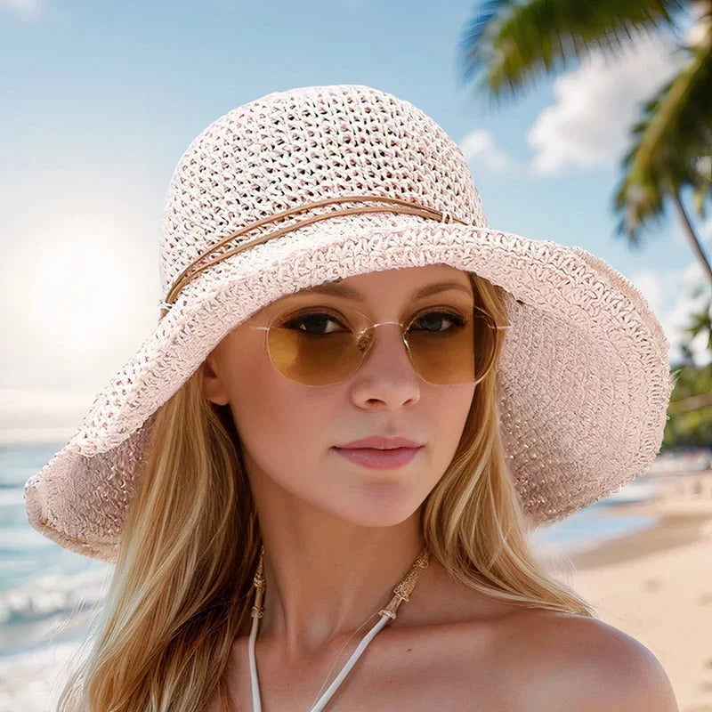 Sun Hat Wide Brim Breathable Straw Foldable & Adjustable