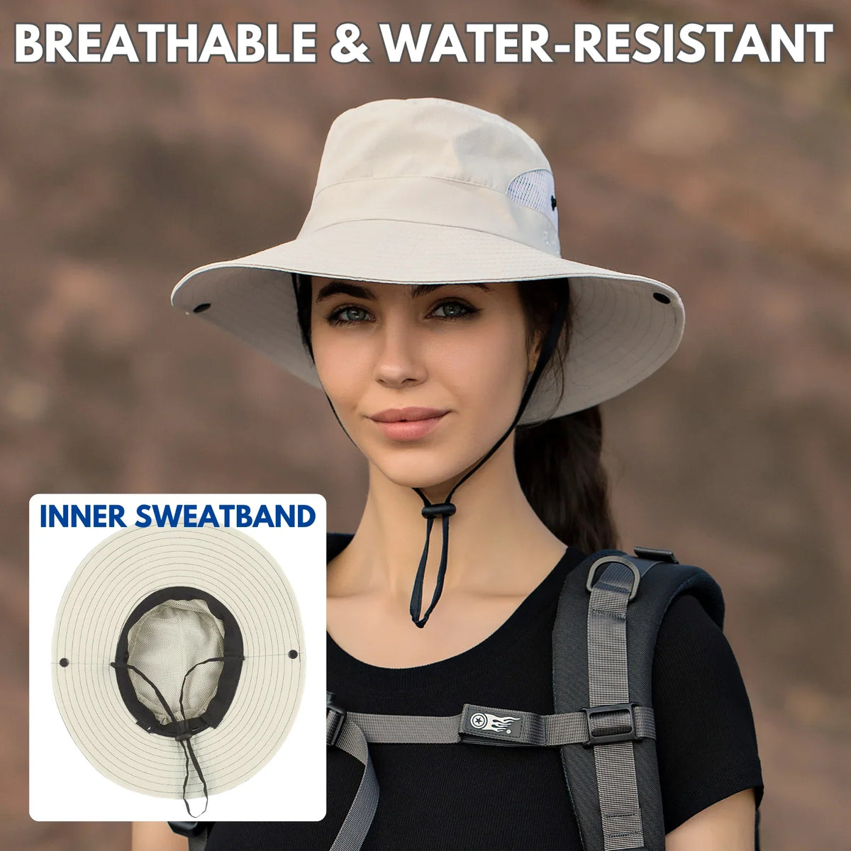 Sun Hat Wide Brim UPF 50 Ponytail Opening