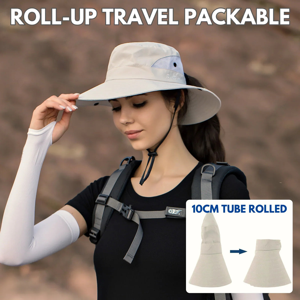 Sun Hat Wide Brim UPF 50 Ponytail Opening