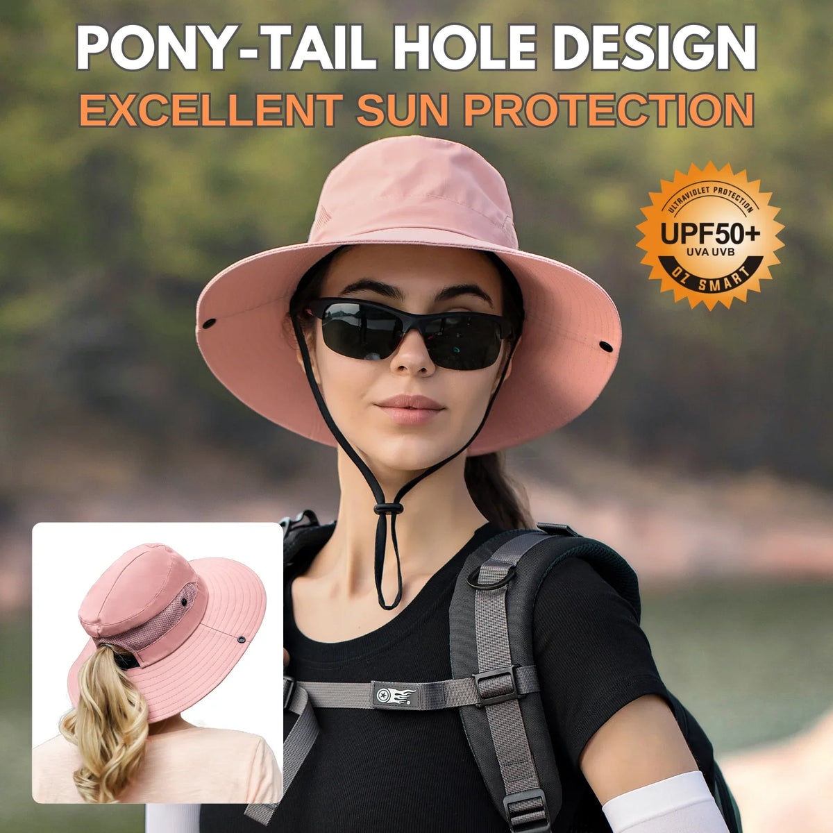 Sun Hat Wide Brim UPF 50 Ponytail Opening