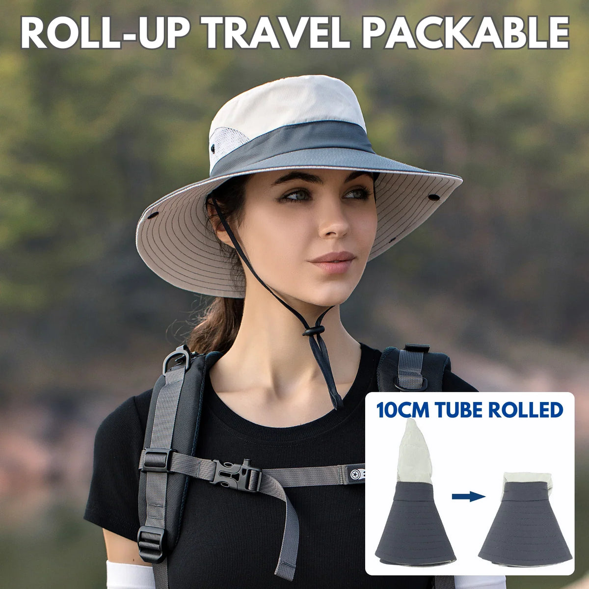 Sun Hat Wide Brim UPF 50 Ponytail Opening