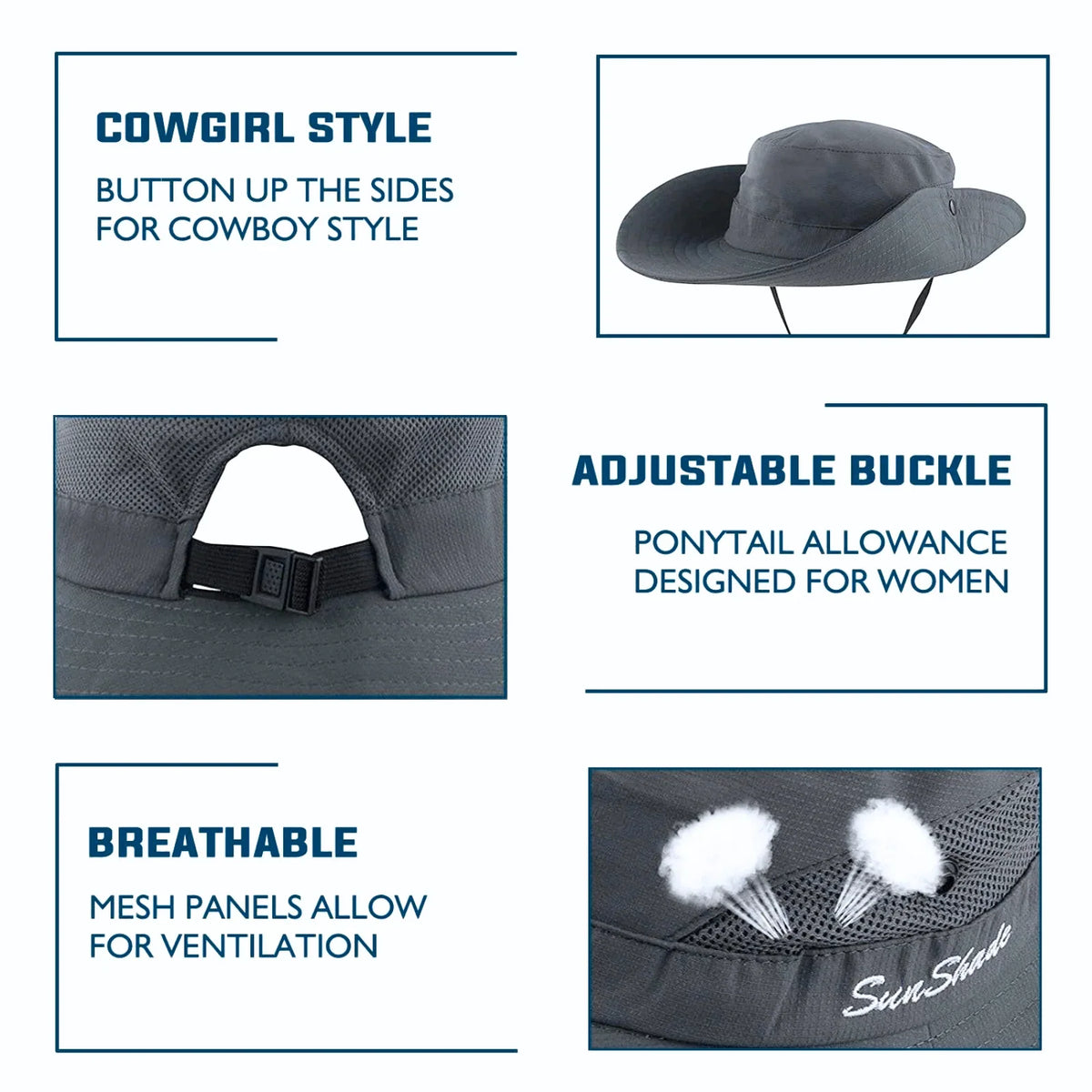 Sun Hat Wide Brim UPF 50 Ponytail Opening