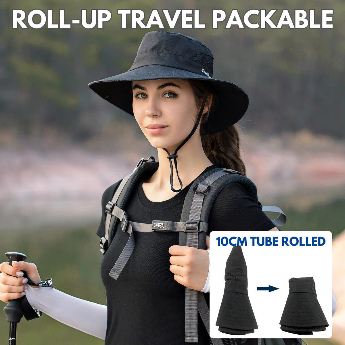 Sun Hat Wide Brim UPF 50 Ponytail Opening