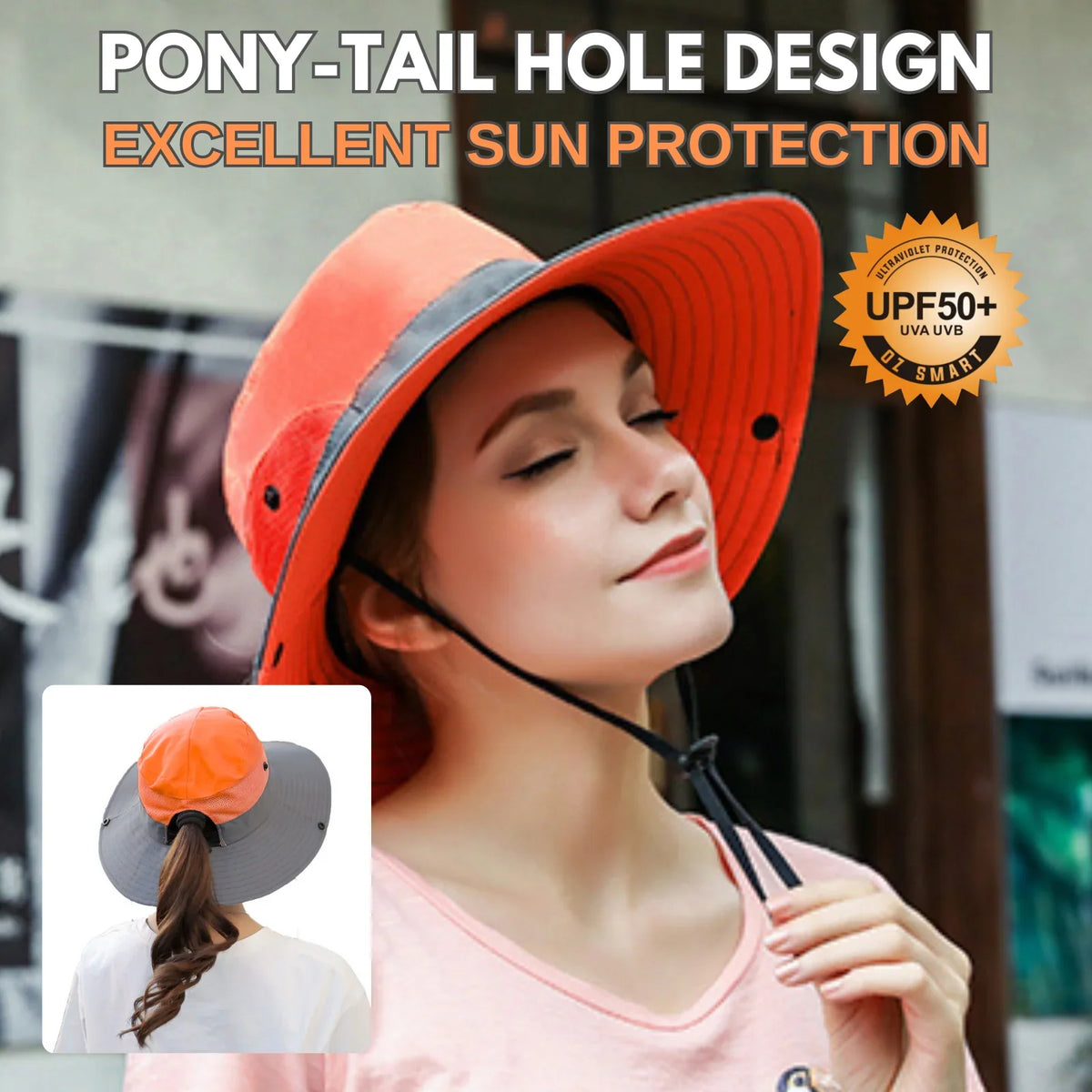 Sun Hat Wide Brim UPF 50 Ponytail Opening