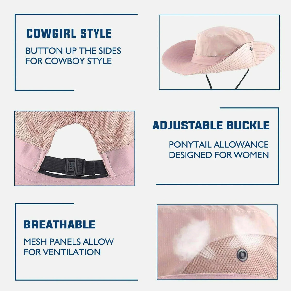 Sun Hat Wide Brim UPF 50 Ponytail Opening