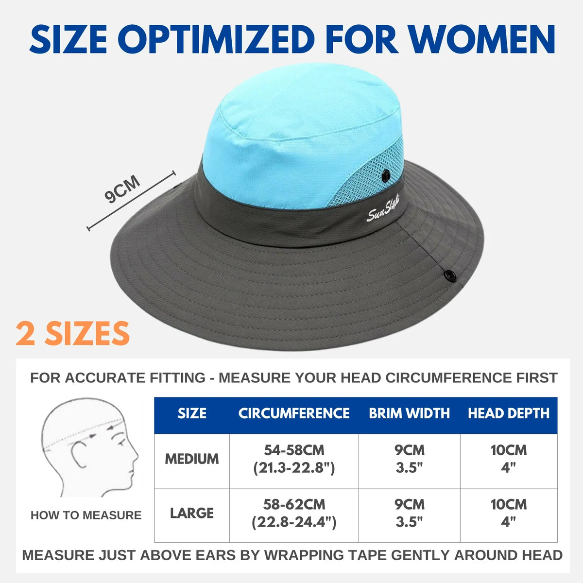 Sun Hat Wide Brim UPF 50 Ponytail Opening