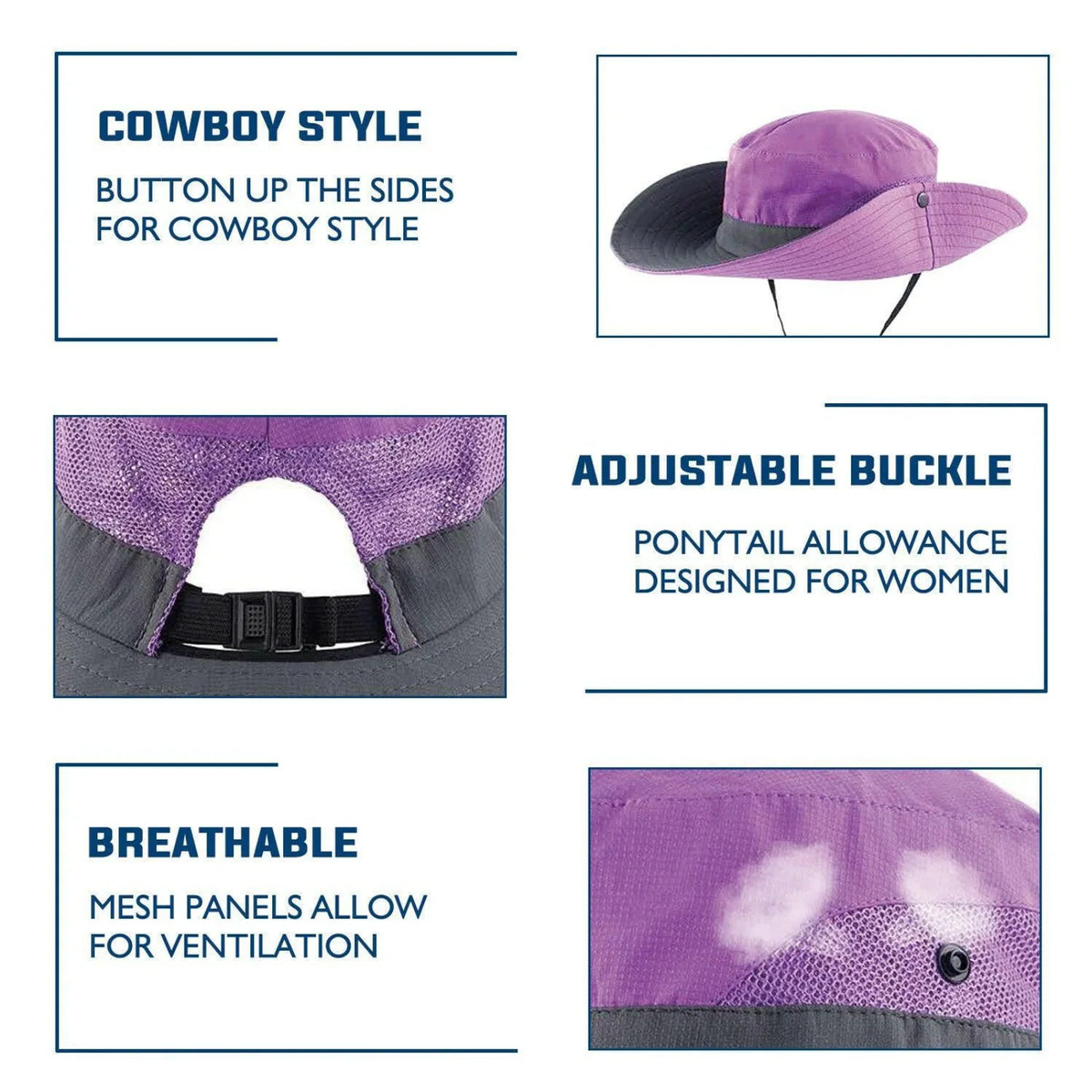 Sun Hat Wide Brim UPF 50 Ponytail Opening