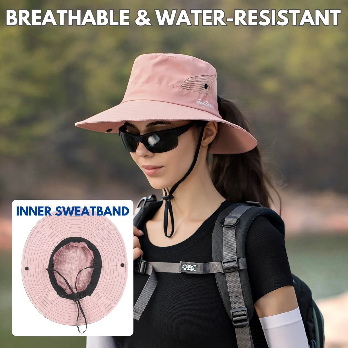 Sun Hat Wide Brim UPF 50 Ponytail Opening