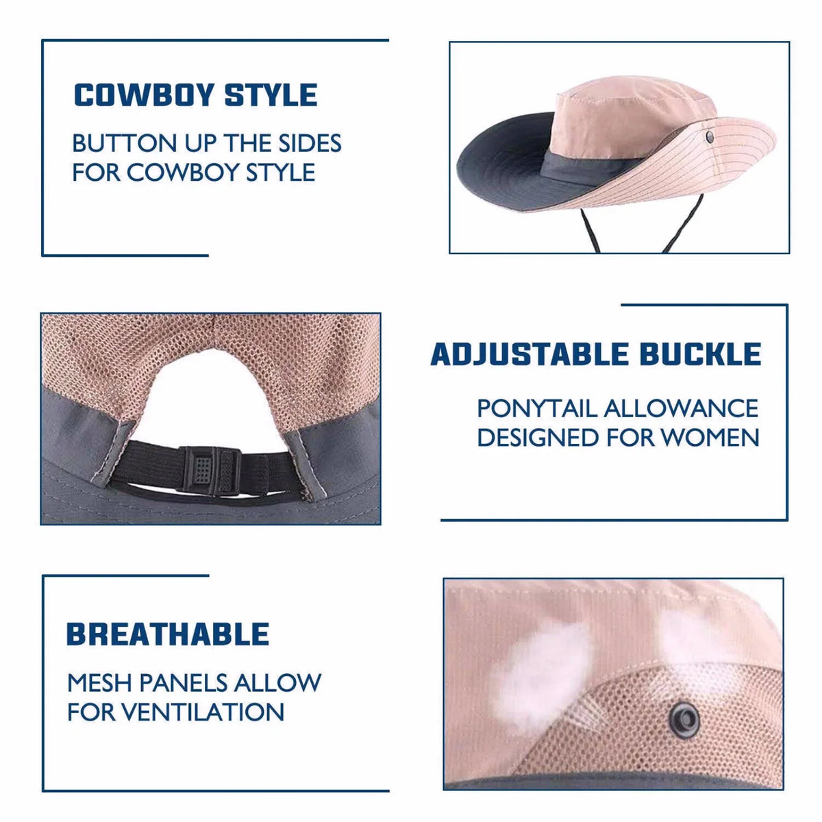 Sun Hat Wide Brim UPF 50 Ponytail Opening