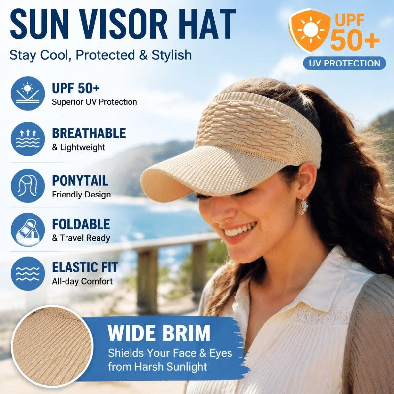 Sun Visor UPF 50+ Wide Brim Open-Top Knit Design