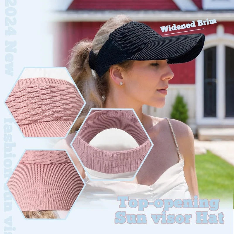 Sun Visor UPF 50+ Wide Brim Open-Top Knit Design