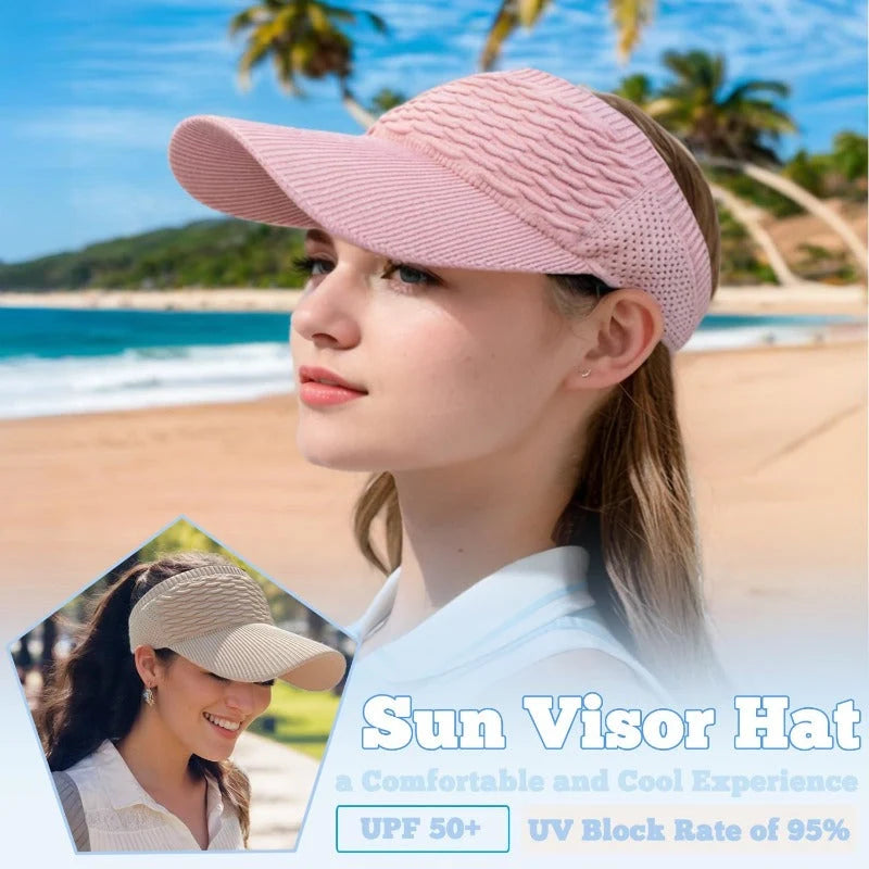 Sun Visor UPF 50+ Wide Brim Open-Top Knit Design