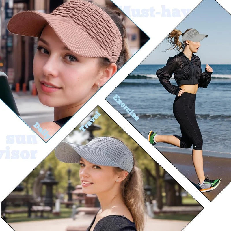 Sun Visor UPF 50+ Wide Brim Open-Top Knit Design