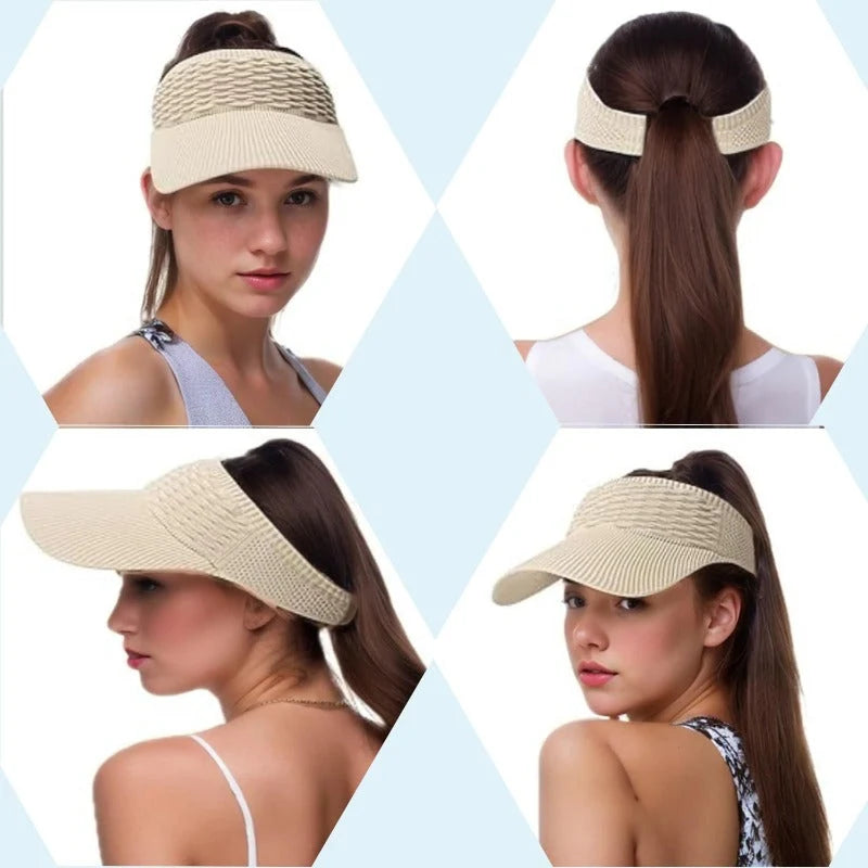 Sun Visor UPF 50+ Wide Brim Open-Top Knit Design