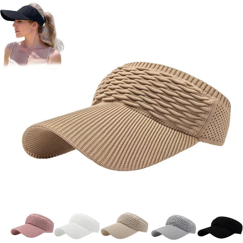 Sun Visor UPF 50+ Wide Brim Open-Top Knit Design