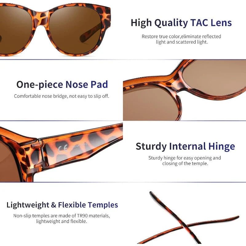 Sunglasses Over Glasses Polarized UV400 Cat-Eye Design