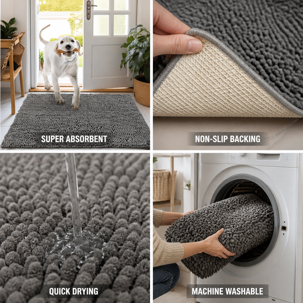 Super-Absorbent Microfiber & Non-Slip Dog Mat (Machine Washable)