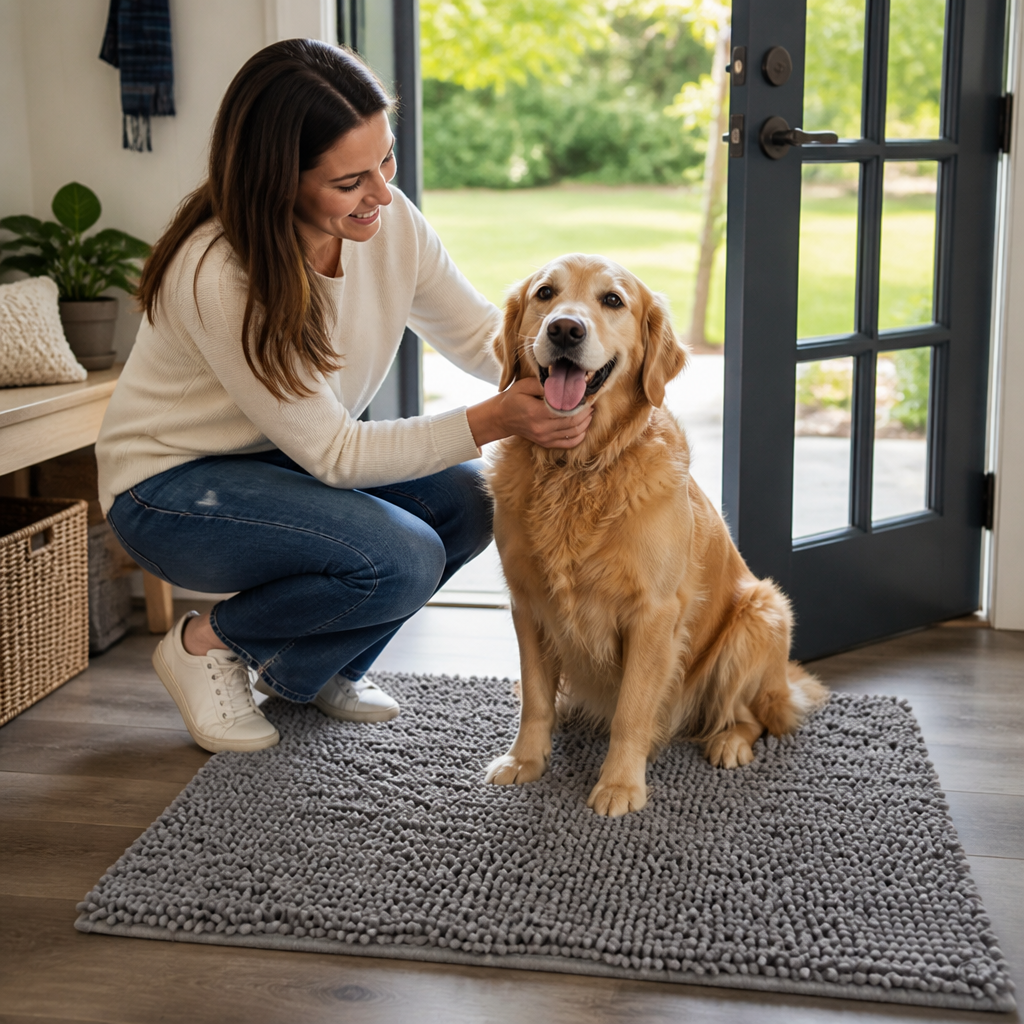 Super-Absorbent Microfiber & Non-Slip Dog Mat (Machine Washable)