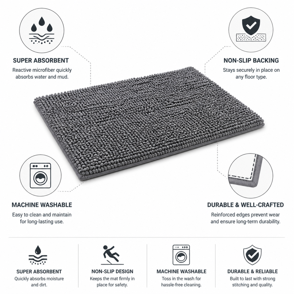 Super-Absorbent Microfiber & Non-Slip Dog Mat (Machine Washable)