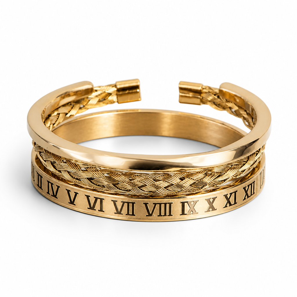 Surgical Stainless Steel Roman Numeral Bracelet Set (Adjustable)