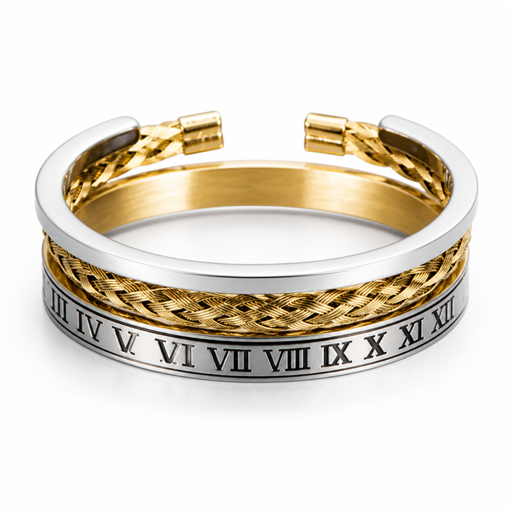 Surgical Stainless Steel Roman Numeral Bracelet Set (Adjustable)