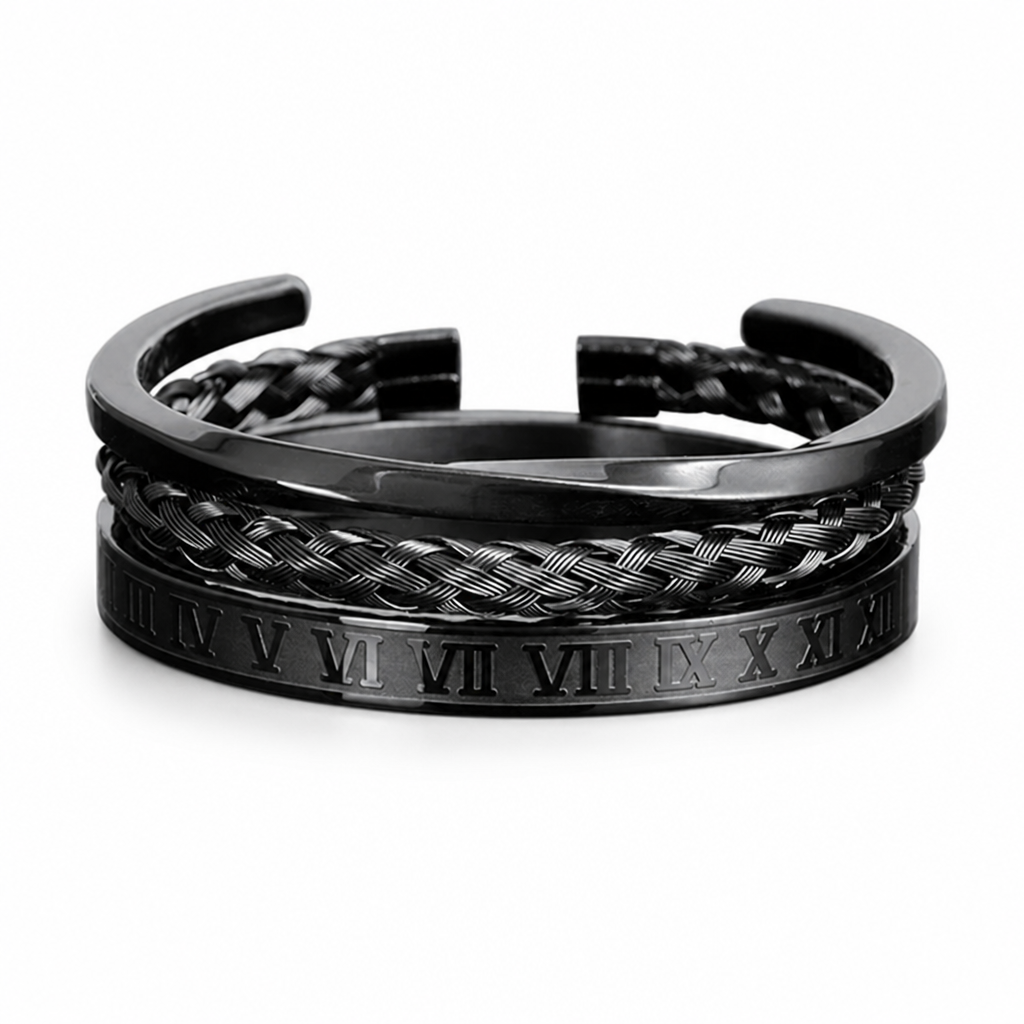 Surgical Stainless Steel Roman Numeral Bracelet Set (Adjustable)